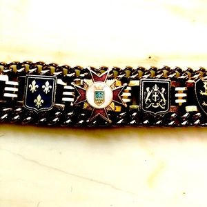 Gold-Tone Crest Link Bracelet with Enamel Accents